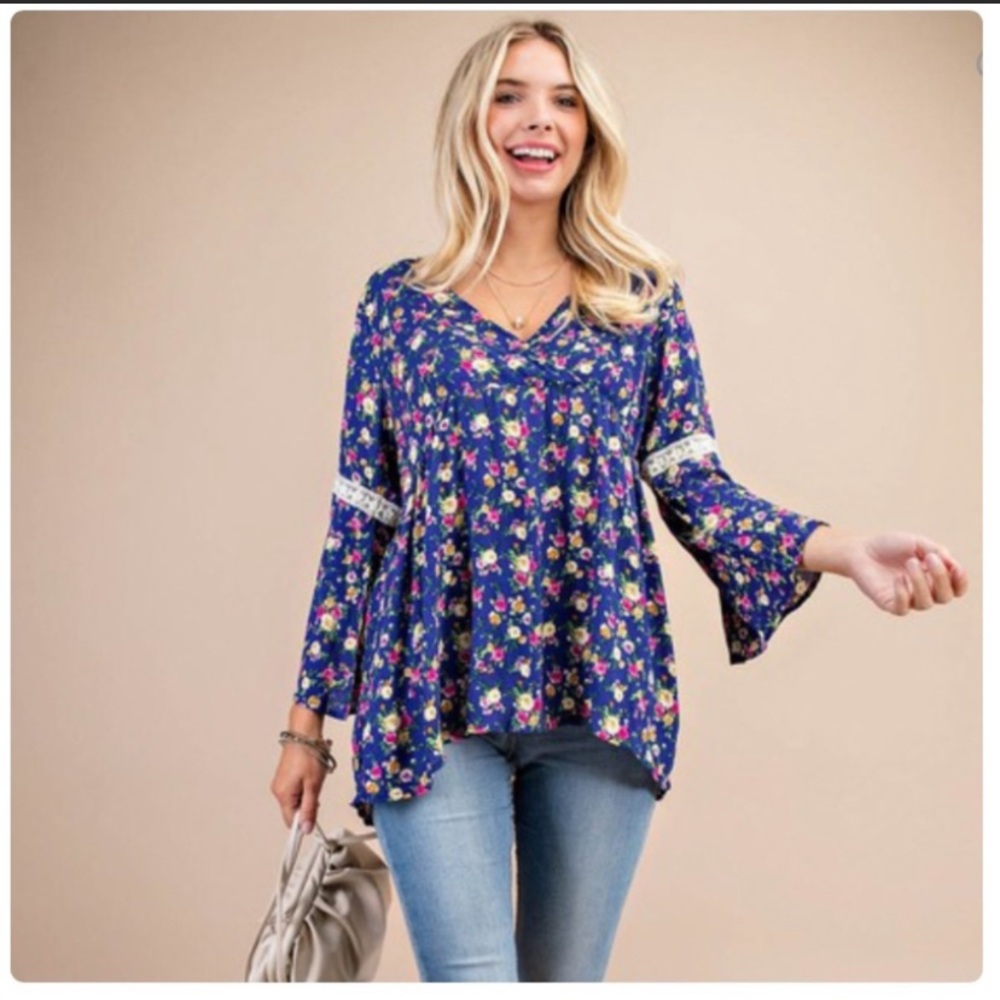 🌺🌸🌼 Floral Royal Blue Babydoll Top
